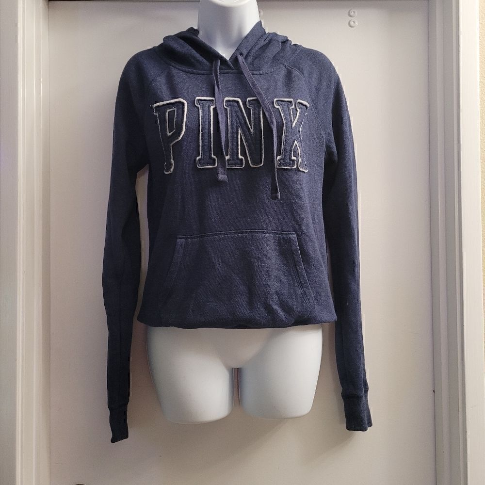 PINK heathered navy soft and cozy hooded sweatshirt
